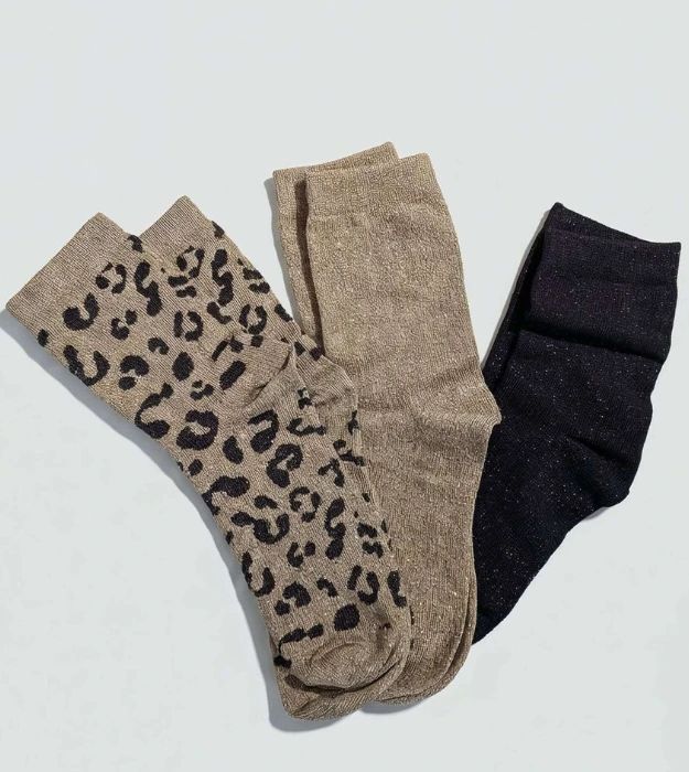 Chaussettes Féline femme léopard, beige et noir