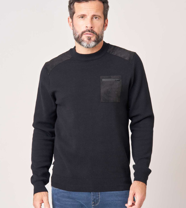 Pull Urbain noir pour homme avec poche poitrine zippée
