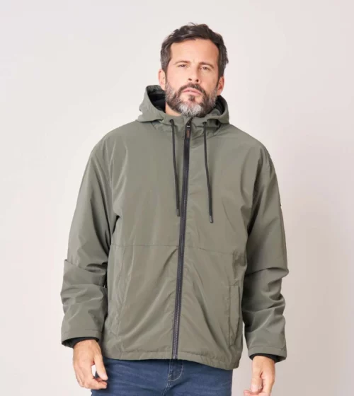 Veste Horizon homme kaki à capuche avec fermeture zippée, vue de face.