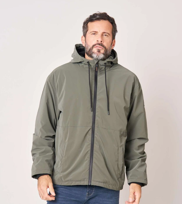 Veste Horizon homme kaki à capuche avec fermeture zippée, vue de face.